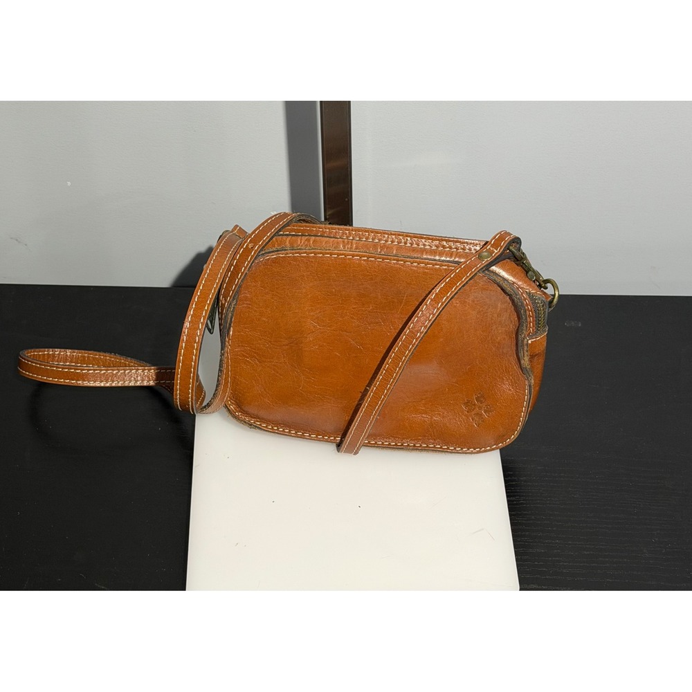 Patricia Nash Tan Leather Triple Compartment Crossbody Bag Small Camera Bag